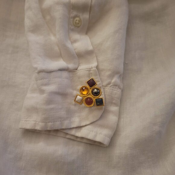 Gold Tone Faux Stone Triangle Shape Cuff Links Pair - Picture 2 of 6